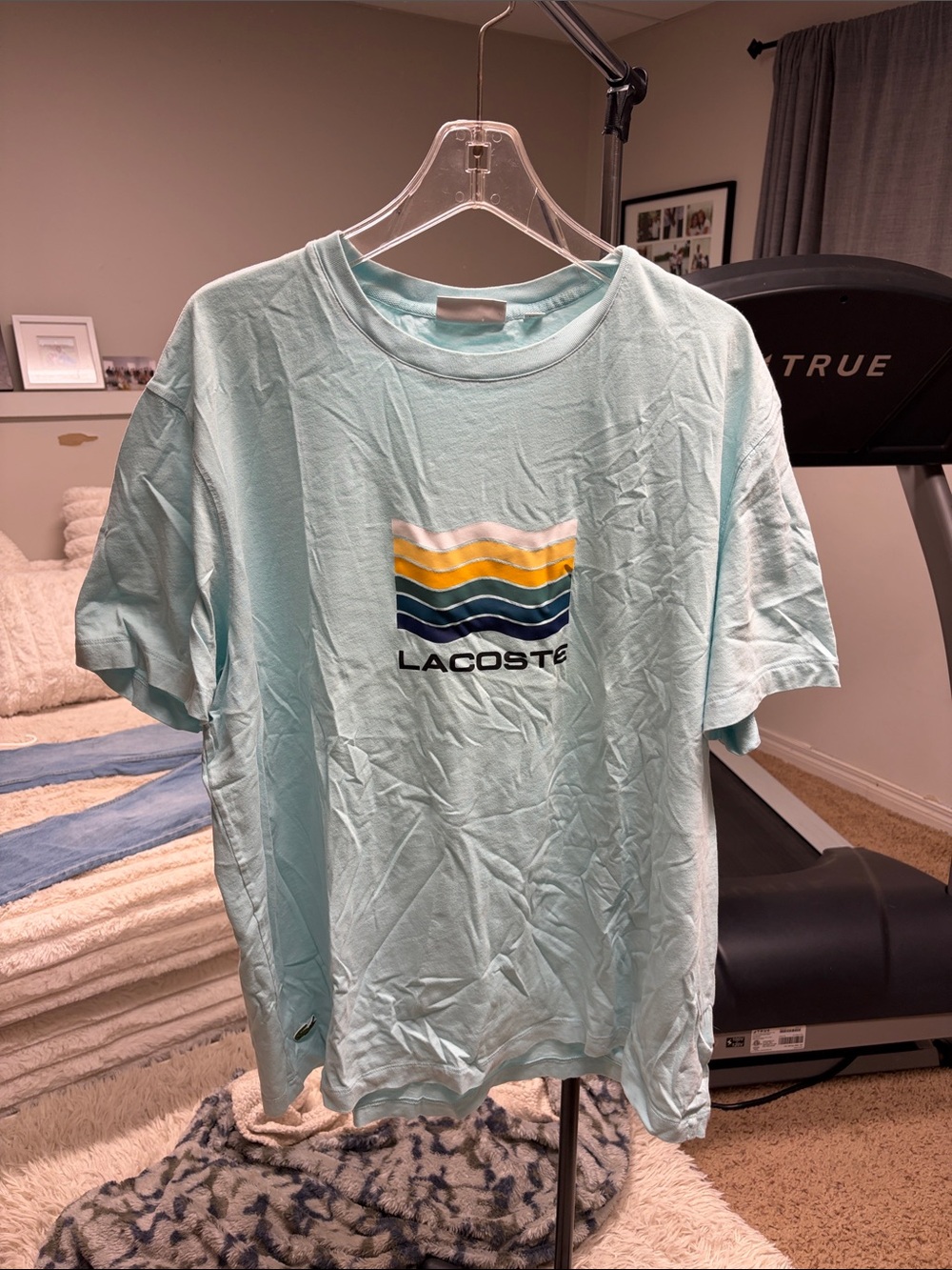 Lacoste Light Aqua Short Sleeve Tee with Multicolor Wave Logo